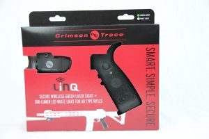 A fully packaged Crimson Trace LiNQ wireless laser system ready to hit retailers' shelves. 